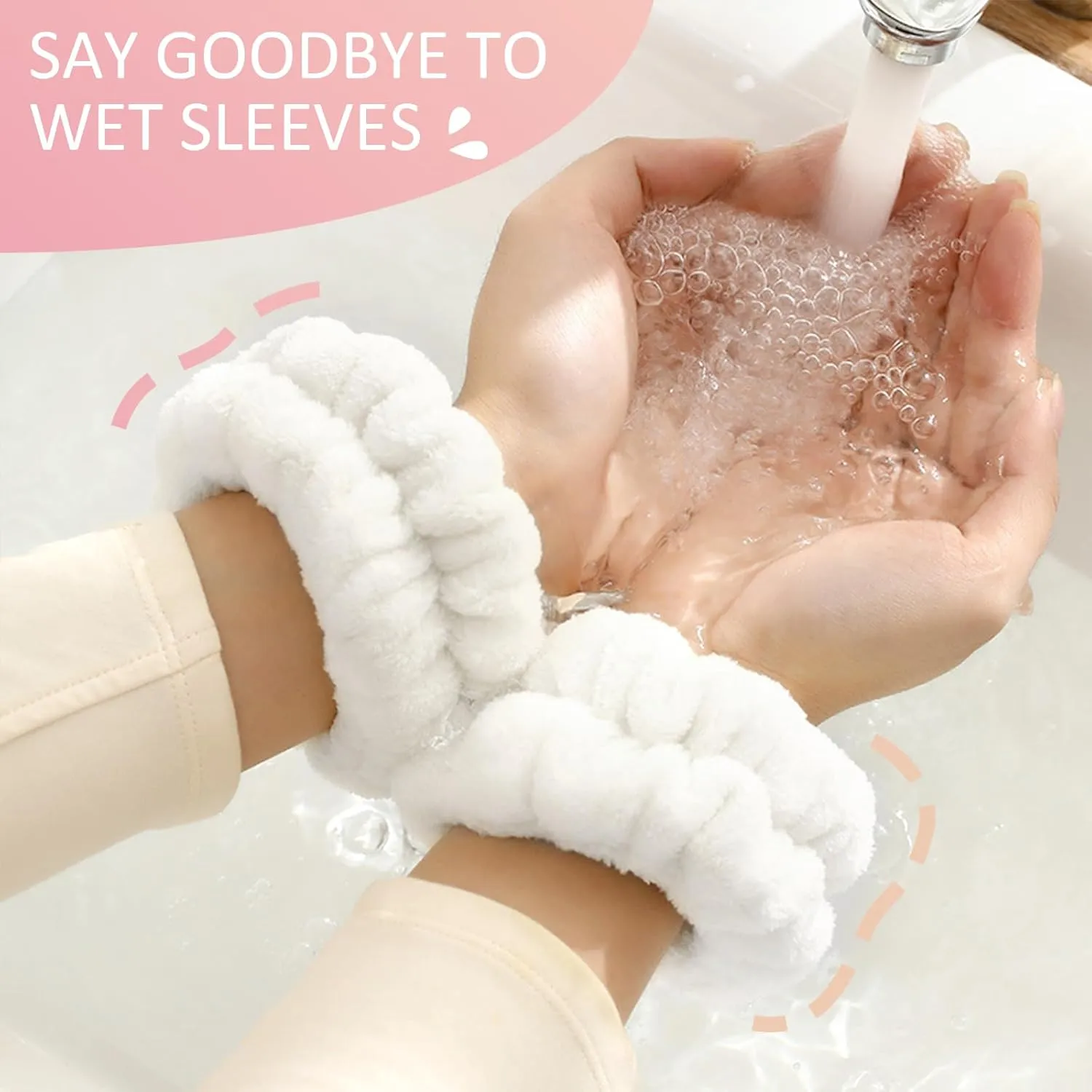 EIMMBD Women's Face Washing Set, 9 PCS Microfiber Headband, Wristbands and Wrist Towels for Makeup and Spa (Pink White)