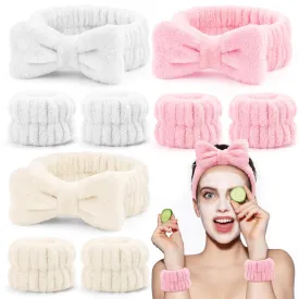 EIMMBD Women's Face Washing Set, 9 PCS Microfiber Headband, Wristbands and Wrist Towels for Makeup and Spa (Pink White)