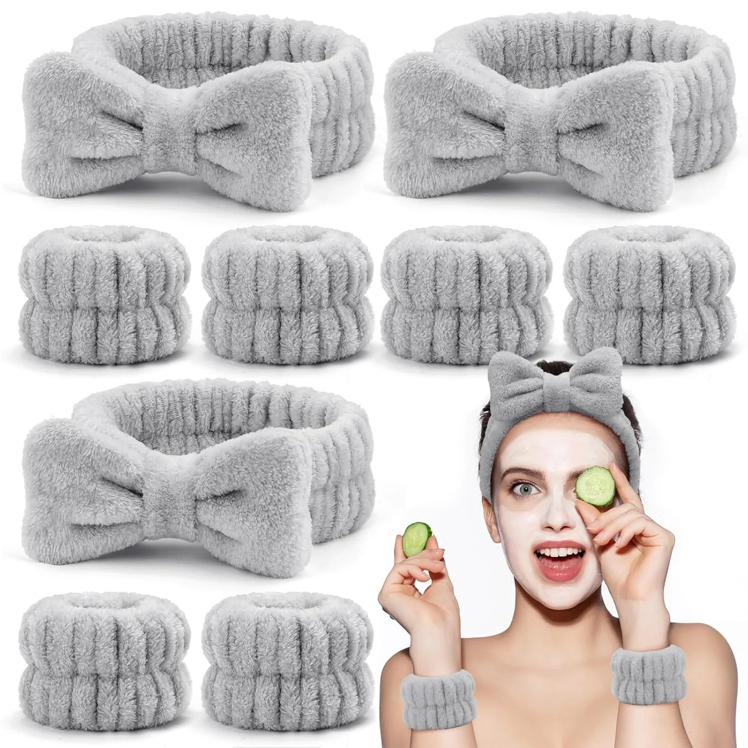 EIMMBD Wrist Towels for Washing Face, Microfiber Face Washing Wristbands Makeup Headband Spa Wash Towel Band Absorbent Wrist Sweatband for Women (Grey, 9 PCS)