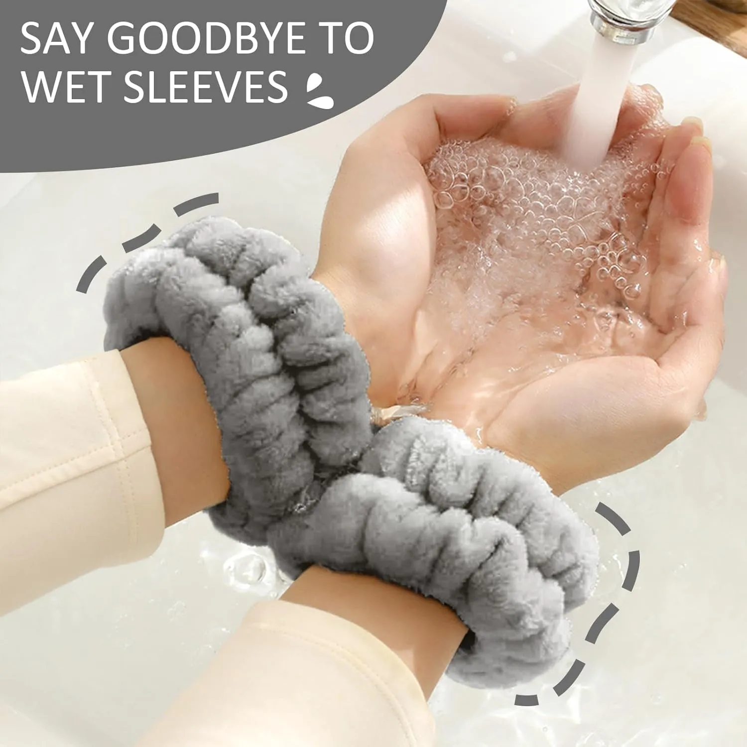 EIMMBD Wrist Towels for Washing Face, Microfiber Face Washing Wristbands Makeup Headband Spa Wash Towel Band Absorbent Wrist Sweatband for Women (Grey, 9 PCS)