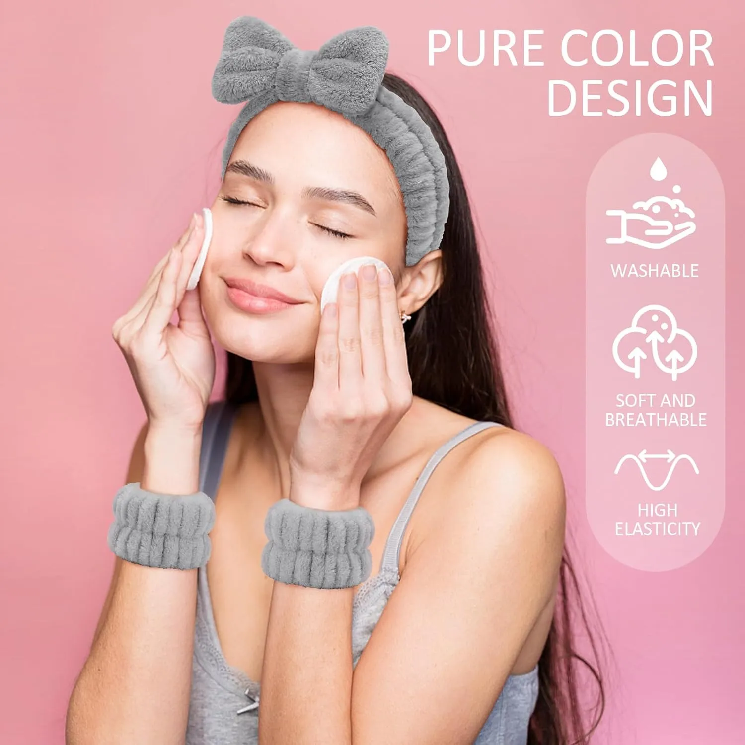 EIMMBD Wrist Towels for Washing Face, Microfiber Face Washing Wristbands Makeup Headband Spa Wash Towel Band Absorbent Wrist Sweatband for Women (Grey, 9 PCS)