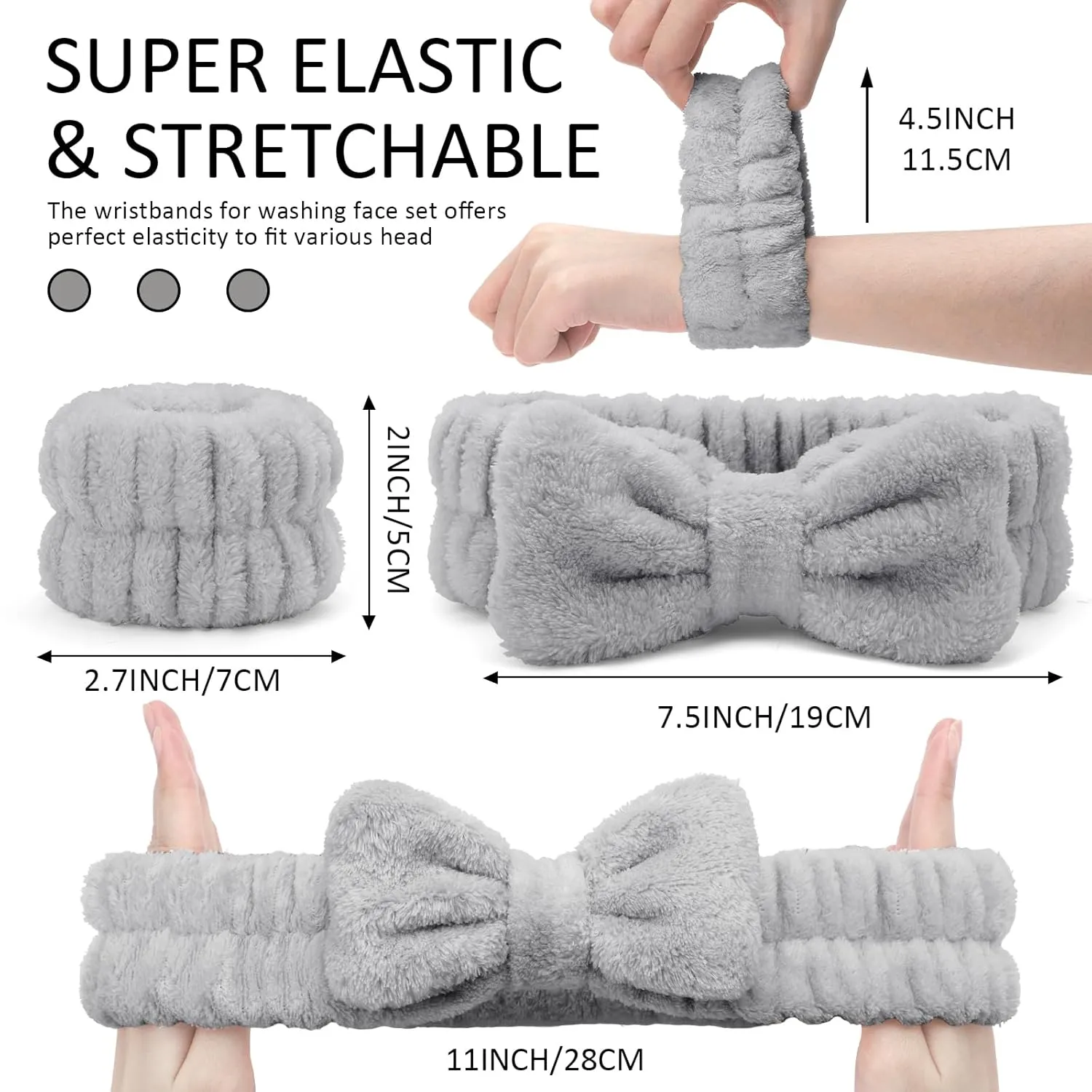 EIMMBD Wrist Towels for Washing Face, Microfiber Face Washing Wristbands Makeup Headband Spa Wash Towel Band Absorbent Wrist Sweatband for Women (Grey, 9 PCS)