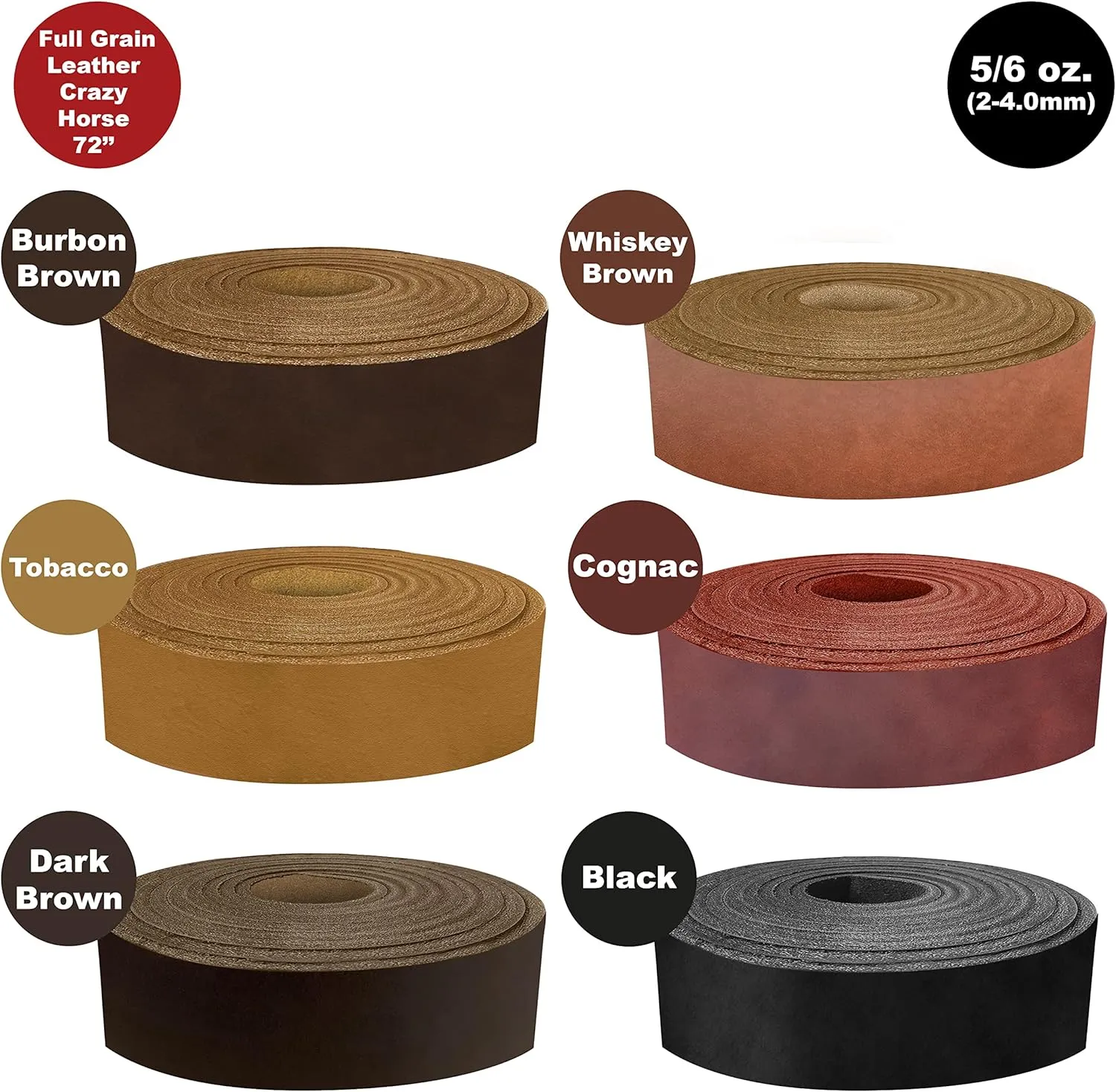 ELW 5-6 oz (2-2.4mm) Tobacco Brown Straps, Belts, Strips 2" Wide X 72" Length (5.1cm x 1.83m) Full Grain Leather Crazy Horse Belt Medium DIY Craft, Pet Collars, Blanks, Accessory, Jewelry, Wrapping