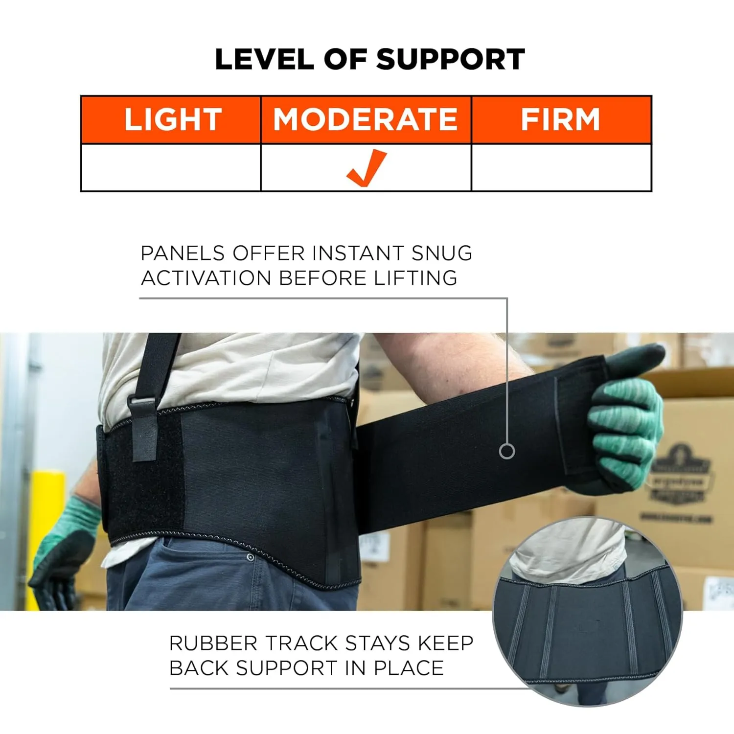 Ergodyne - 11103 ProFlex 1600 Back Support Brace, 9" Extended Support, High Cut Front For Mobility, Medium,Black