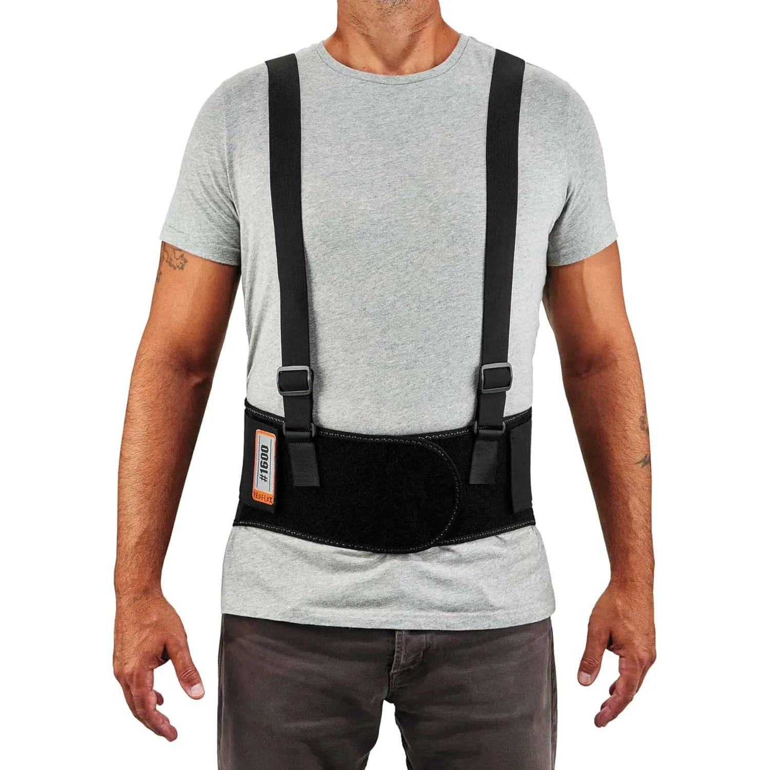 Ergodyne - 11103 ProFlex 1600 Back Support Brace, 9" Extended Support, High Cut Front For Mobility, Medium,Black