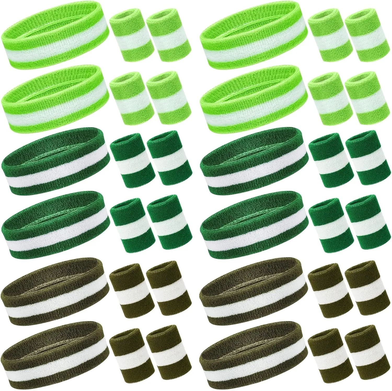 Eurzom 36 Pcs Neon Sports Sweatbands Set Include 12 Striped Sweat Absorbing Headbands 24 Wrist Sweatbands Cotton Wristbands for Men Women Gym Tennis