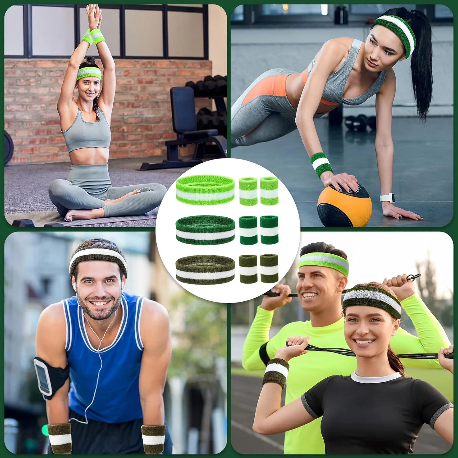 Eurzom 36 Pcs Neon Sports Sweatbands Set Include 12 Striped Sweat Absorbing Headbands 24 Wrist Sweatbands Cotton Wristbands for Men Women Gym Tennis