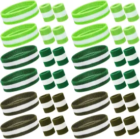 Eurzom 36 Pcs Neon Sports Sweatbands Set Include 12 Striped Sweat Absorbing Headbands 24 Wrist Sweatbands Cotton Wristbands for Men Women Gym Tennis