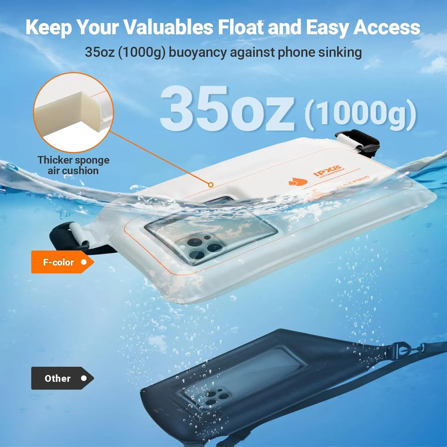 F-color Waterproof Fanny Pack Floating - Waterproof Waist Pack with 35oz Buoyancy - Cruise Essentials Must Haves Fanny Dry Pack Keeps Phone Valuables Safe for Beach Kayaking Boating