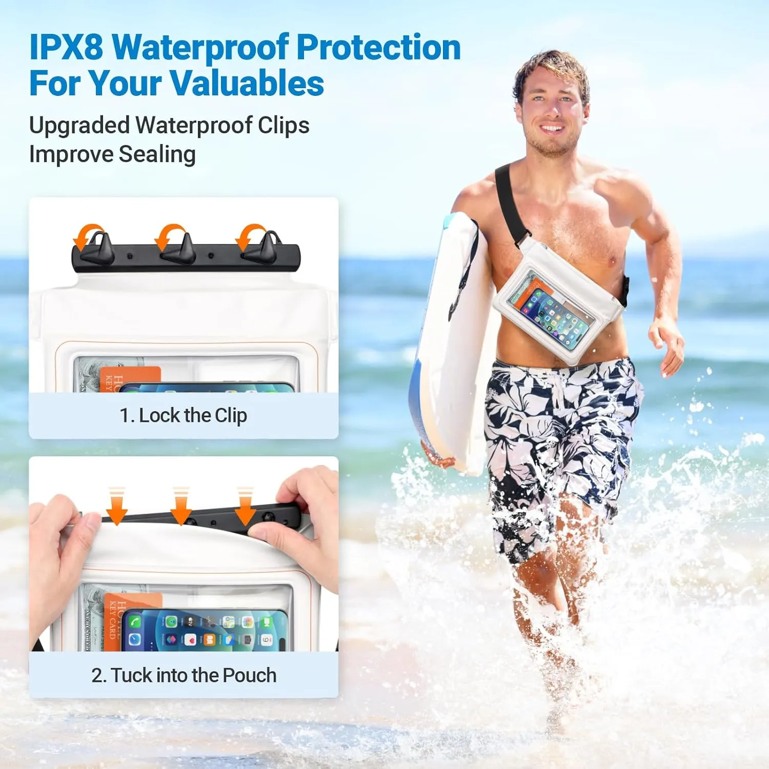 F-color Waterproof Fanny Pack Floating - Waterproof Waist Pack with 35oz Buoyancy - Cruise Essentials Must Haves Fanny Dry Pack Keeps Phone Valuables Safe for Beach Kayaking Boating