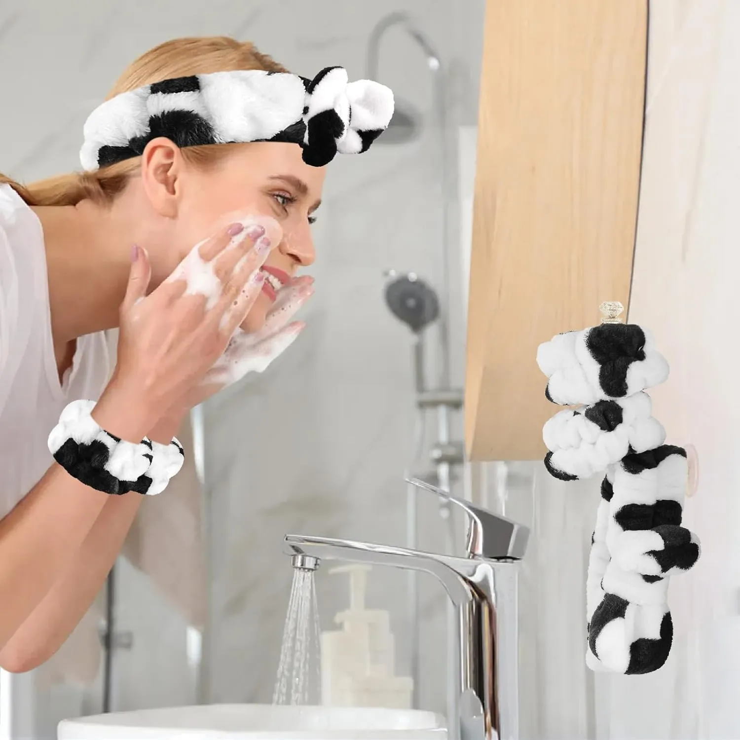 Face Wash Headband and Wristband Set, Microfiber Wristbands for Washing Face Absorbent Spa Wristbands, Great Elasticity, Soft and Breathable, Fitness Enthusiasts, Skin Care Lovers