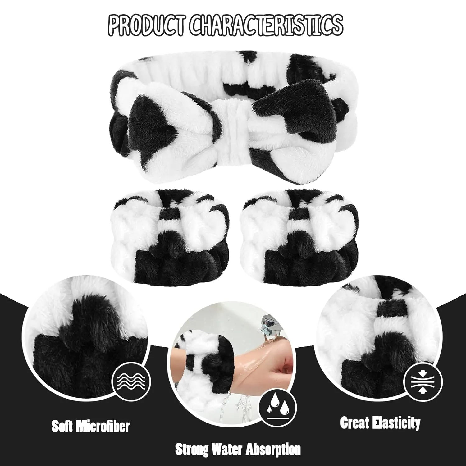 Face Wash Headband and Wristband Set, Microfiber Wristbands for Washing Face Absorbent Spa Wristbands, Great Elasticity, Soft and Breathable, Fitness Enthusiasts, Skin Care Lovers