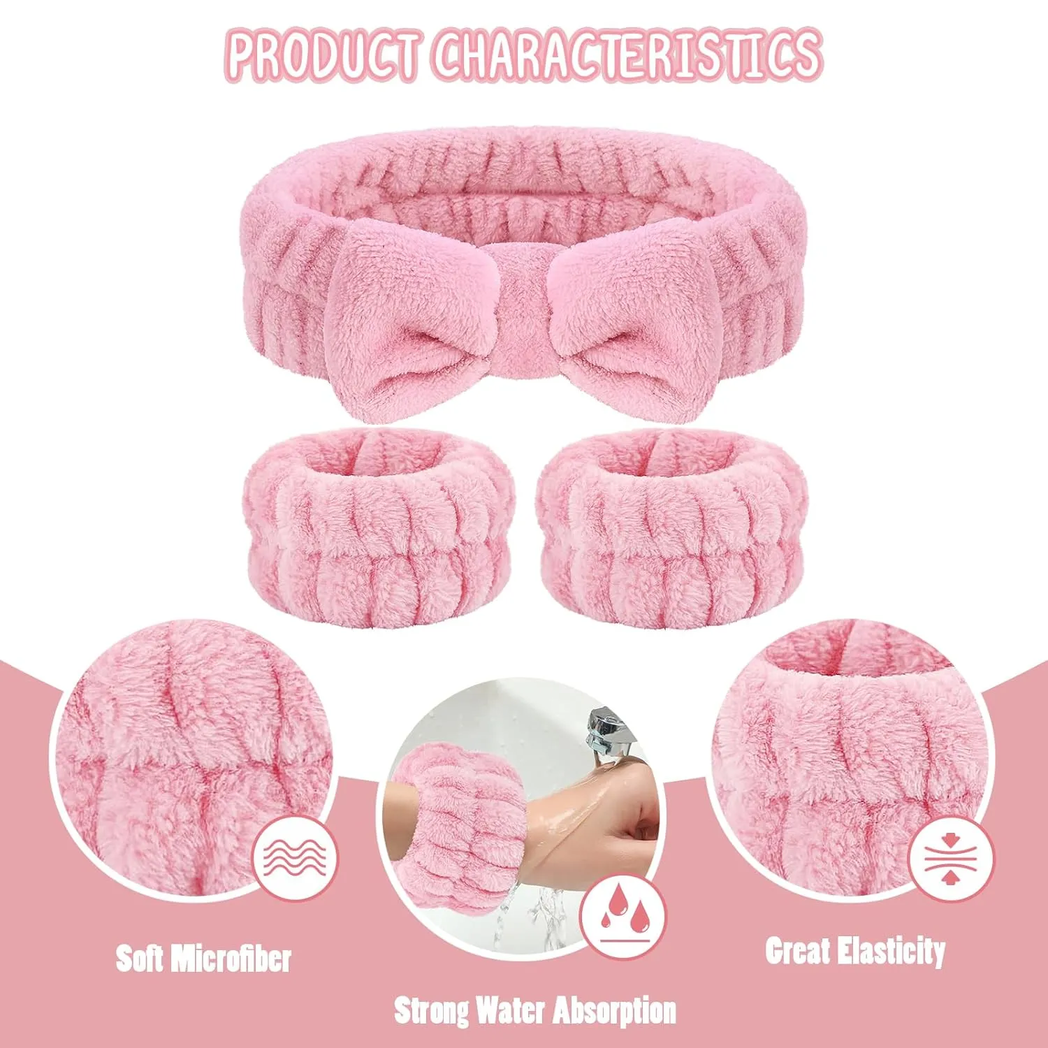 Face Wash Headband Set with Microfiber Wristbands and Holder - Absorbent Spa Wrist Scrunchies for Cleansing