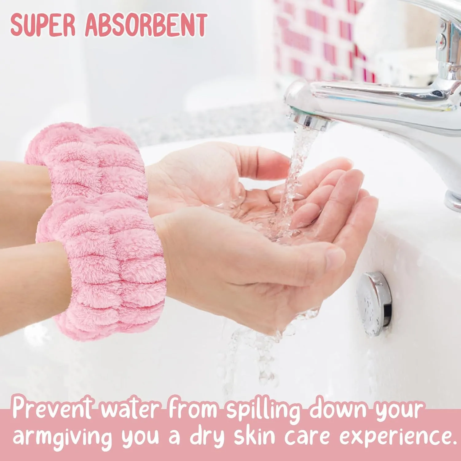Face Wash Headband Set with Microfiber Wristbands and Holder - Absorbent Spa Wrist Scrunchies for Cleansing