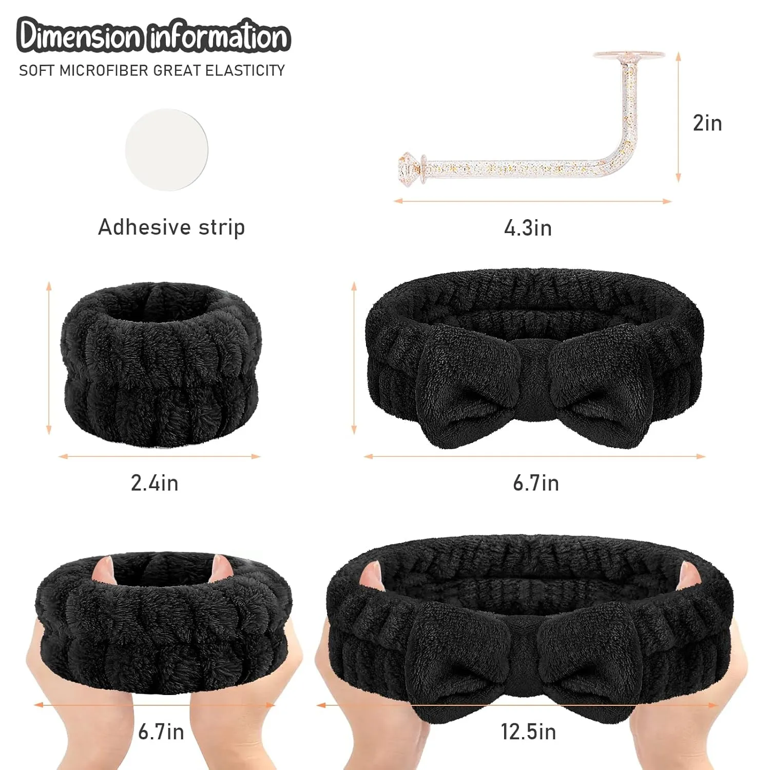 Face Wash Set - Headband, Wristbands with Holder, Microfiber Absorbent Spa Wrist Towels