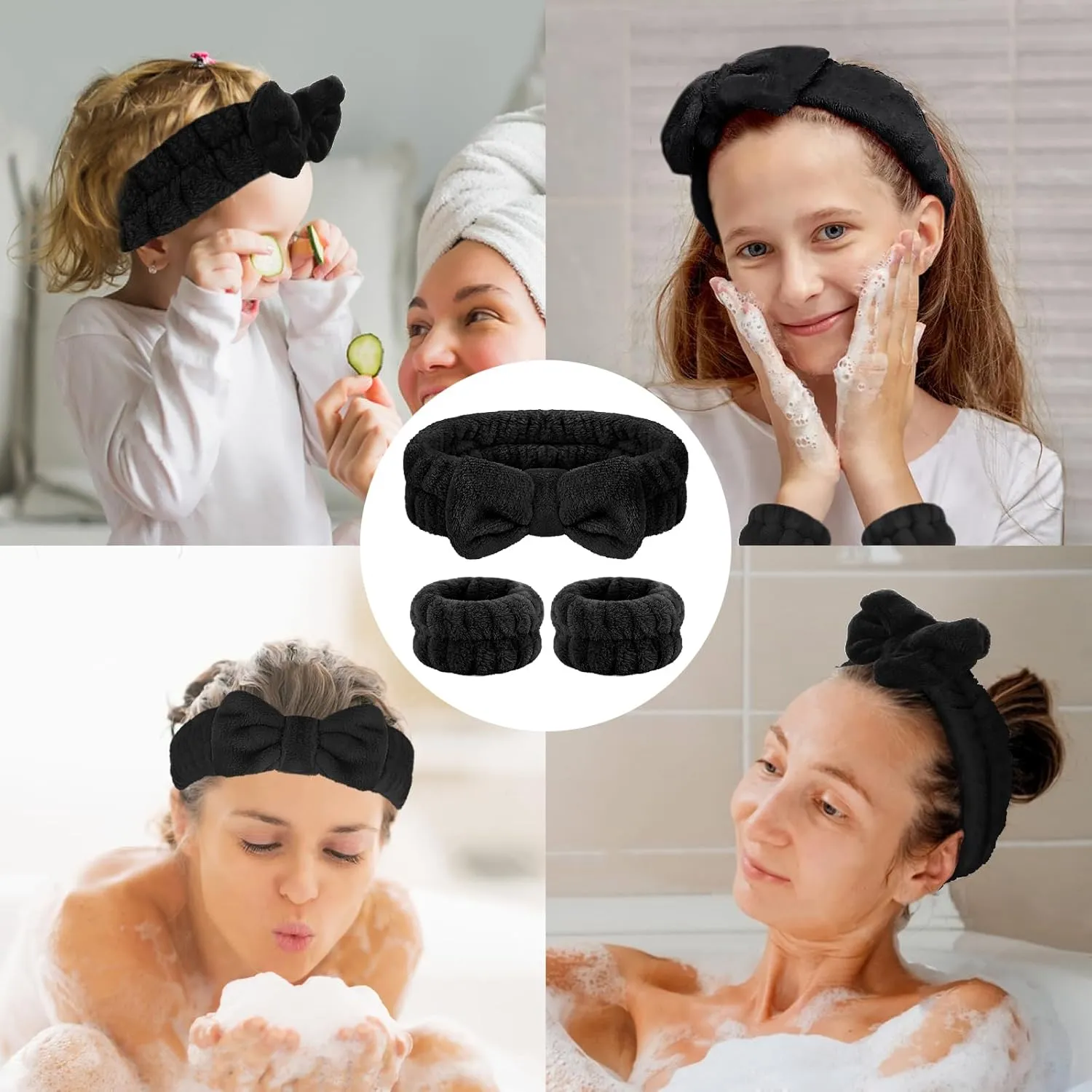 Face Wash Set - Headband, Wristbands with Holder, Microfiber Absorbent Spa Wrist Towels