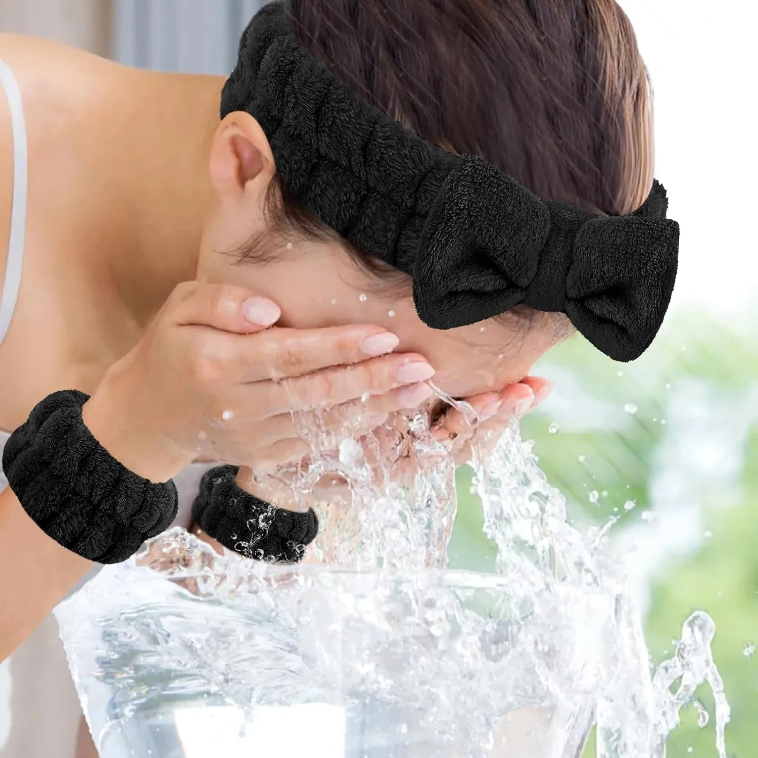 Face Wash Set - Headband, Wristbands with Holder, Microfiber Absorbent Spa Wrist Towels