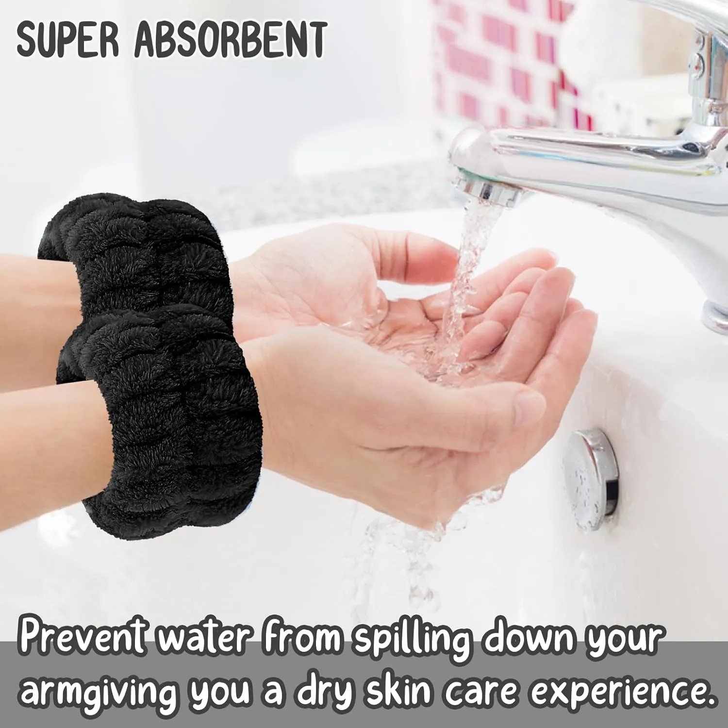 Face Wash Set - Headband, Wristbands with Holder, Microfiber Absorbent Spa Wrist Towels