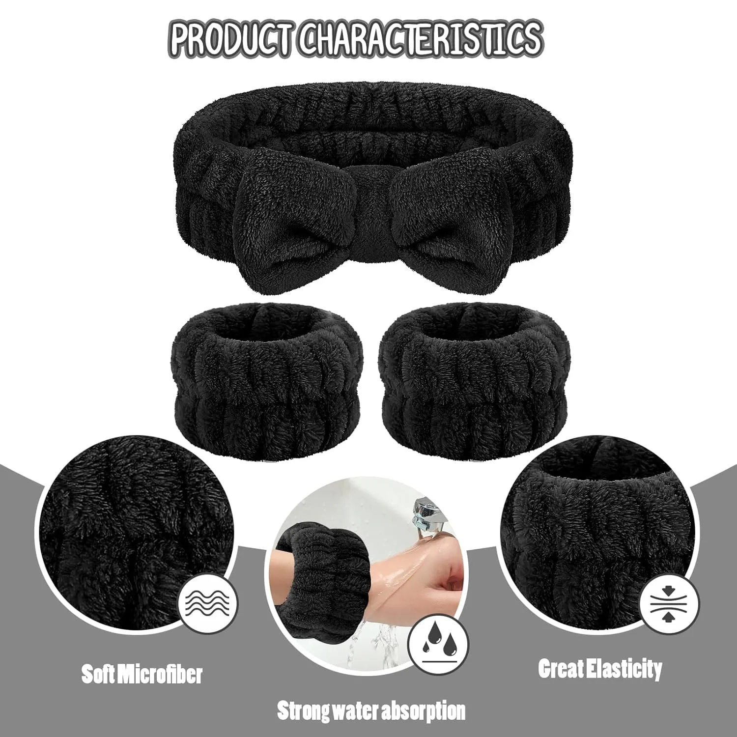 Face Wash Set - Headband, Wristbands with Holder, Microfiber Absorbent Spa Wrist Towels