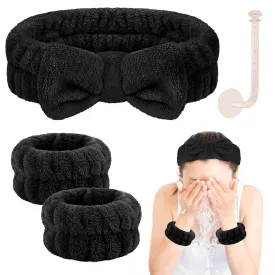 Face Wash Set - Headband, Wristbands with Holder, Microfiber Absorbent Spa Wrist Towels