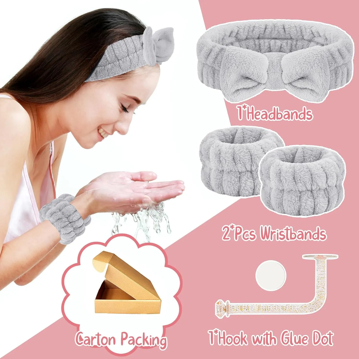 Face Wash Set - Microfiber Headband, Wristbands with Holder for Comfortable Facial Cleansing