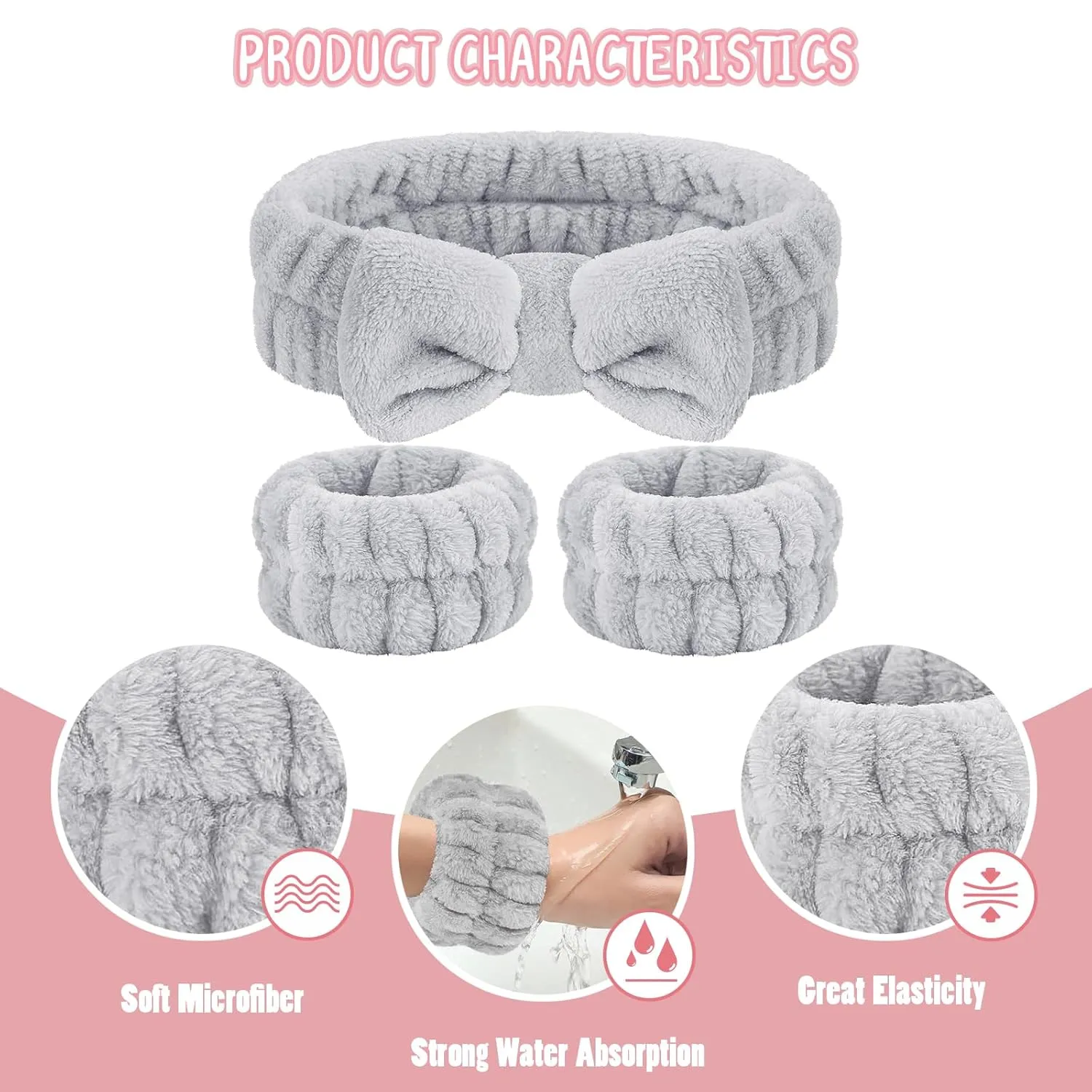 Face Wash Set - Microfiber Headband, Wristbands with Holder for Comfortable Facial Cleansing