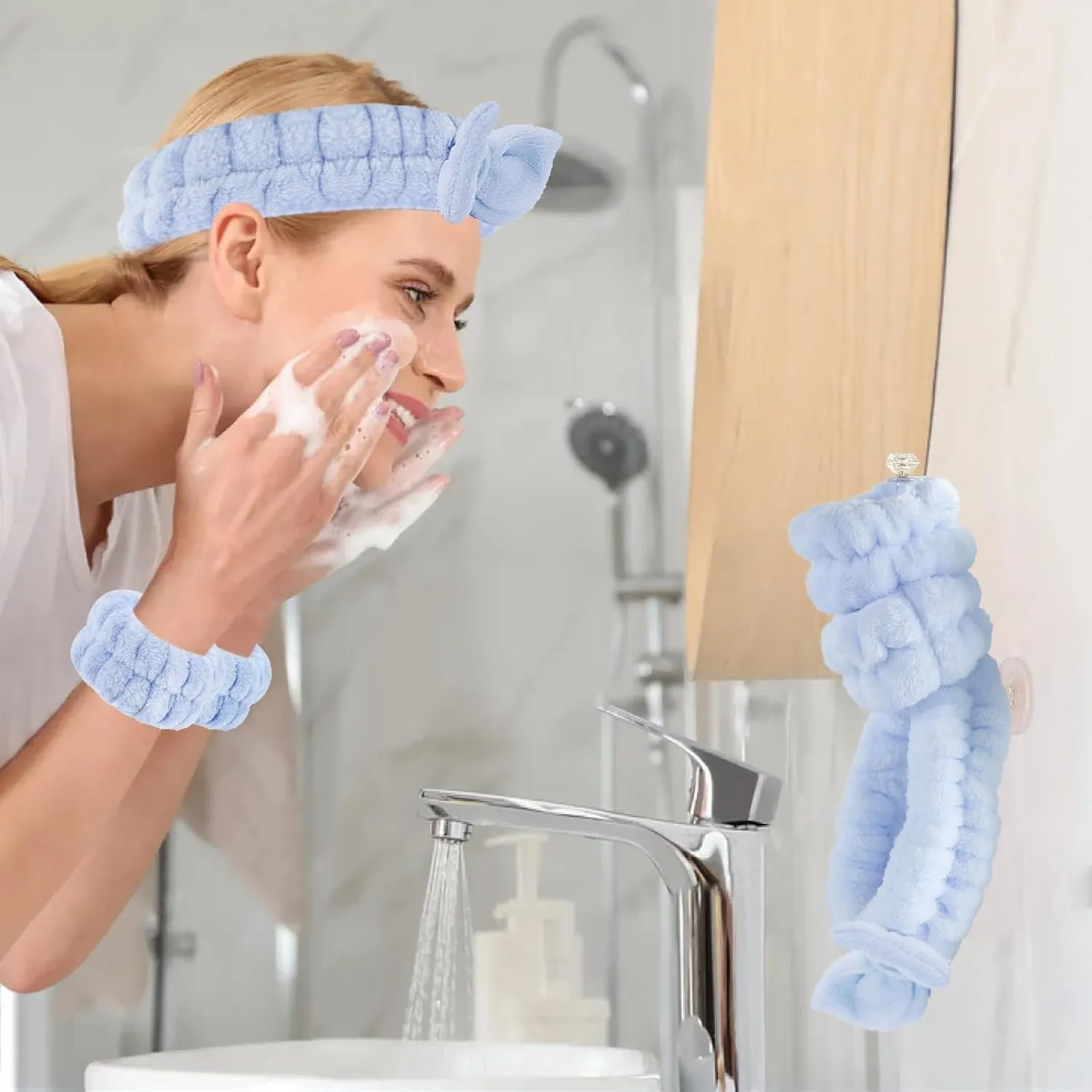 Face Wash Set - Microfiber Wristbands & Headband for Spa-Like Facial Cleansing