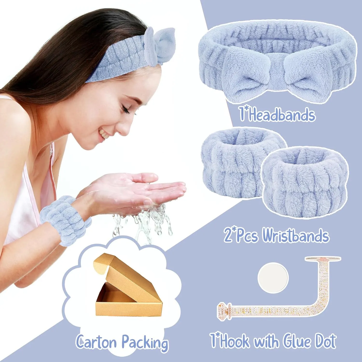 Face Wash Set - Microfiber Wristbands & Headband for Spa-Like Facial Cleansing