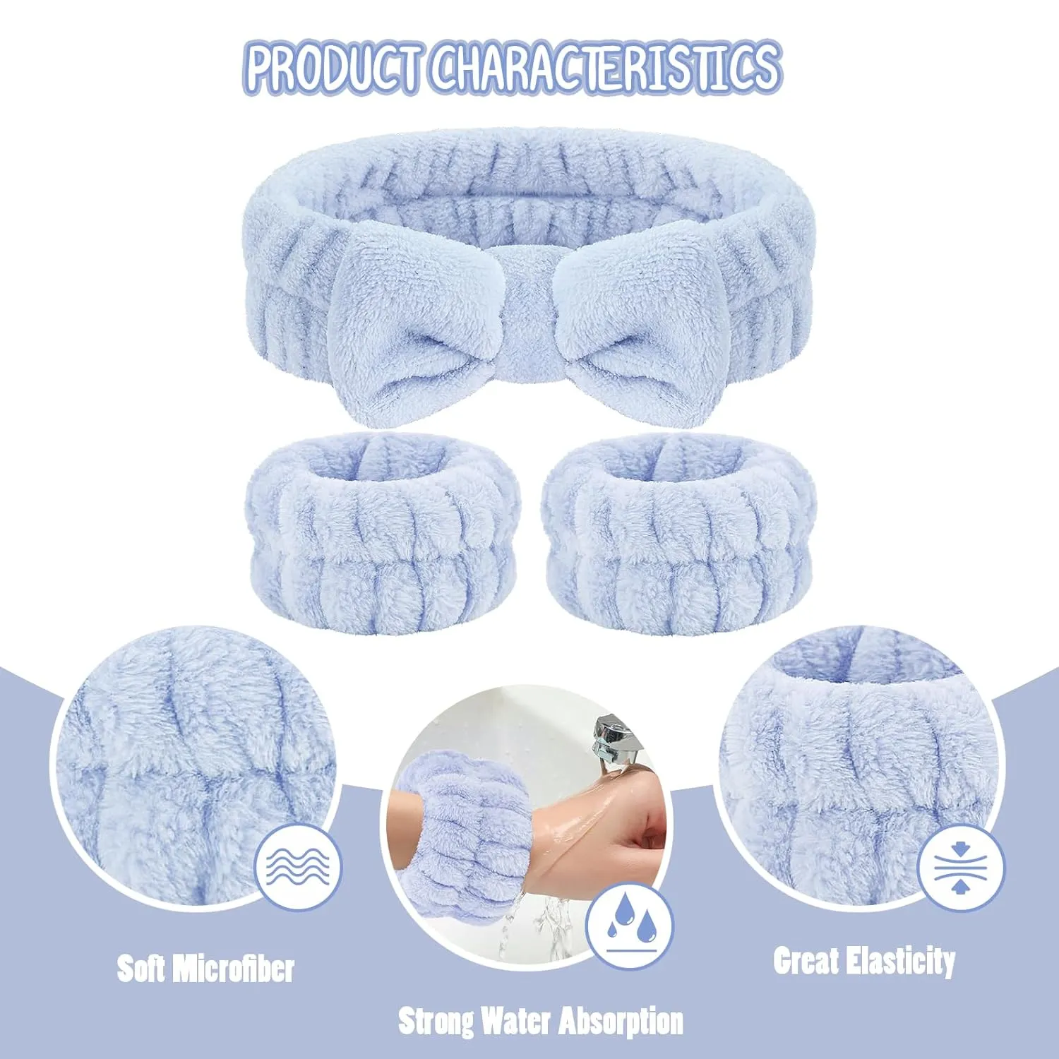 Face Wash Set - Microfiber Wristbands & Headband for Spa-Like Facial Cleansing