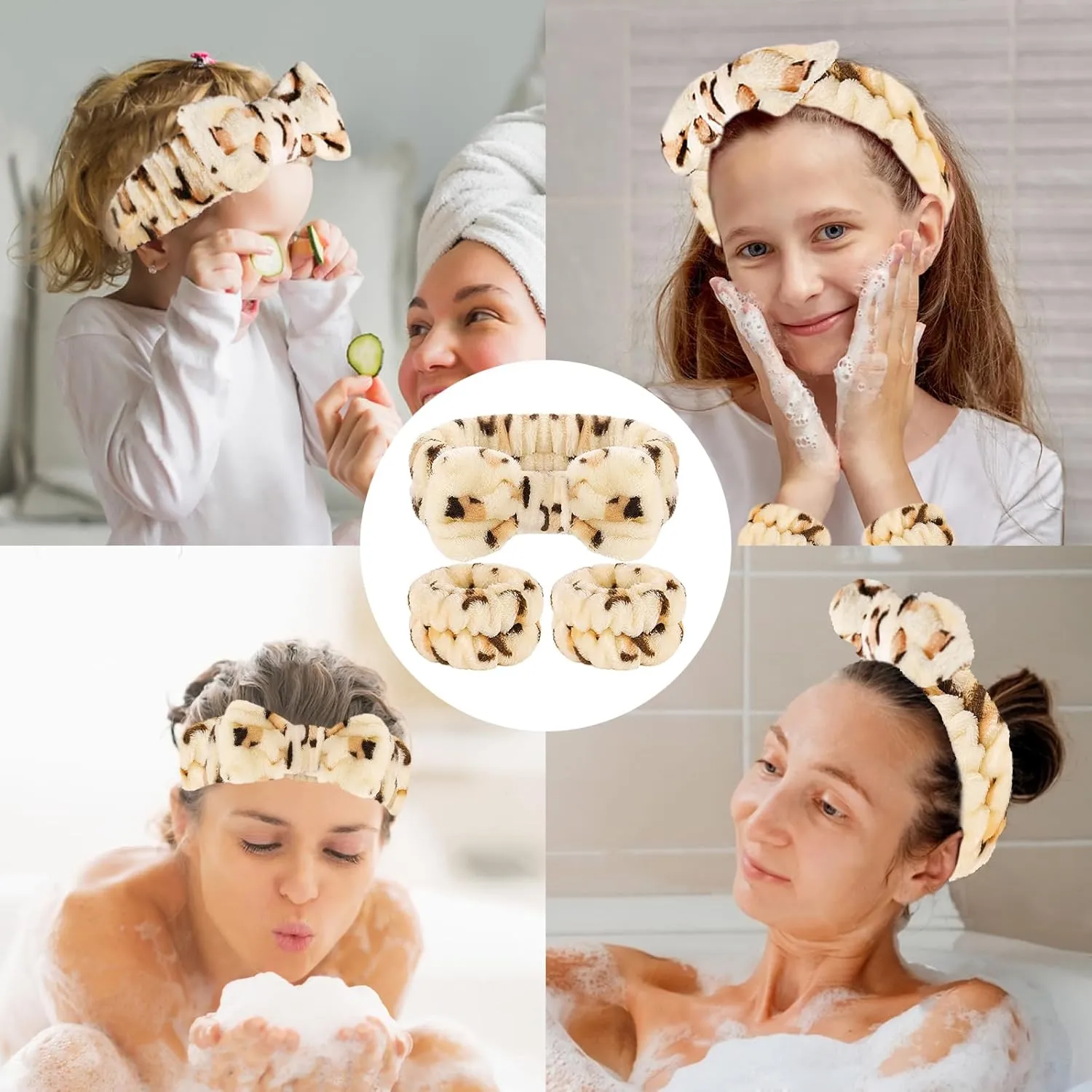 Face Washing Headband and Wristband Set, Microfiber Wristbands for Washing Face Absorbent Spa Wristbands, Fitness