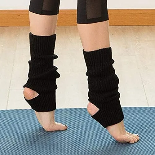 Fashion Yoga Socks for Women Girls Workout Socks Toeless Training Dance Leg Warmers (Black)