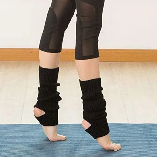 Fashion Yoga Socks for Women Girls Workout Socks Toeless Training Dance Leg Warmers (Black)