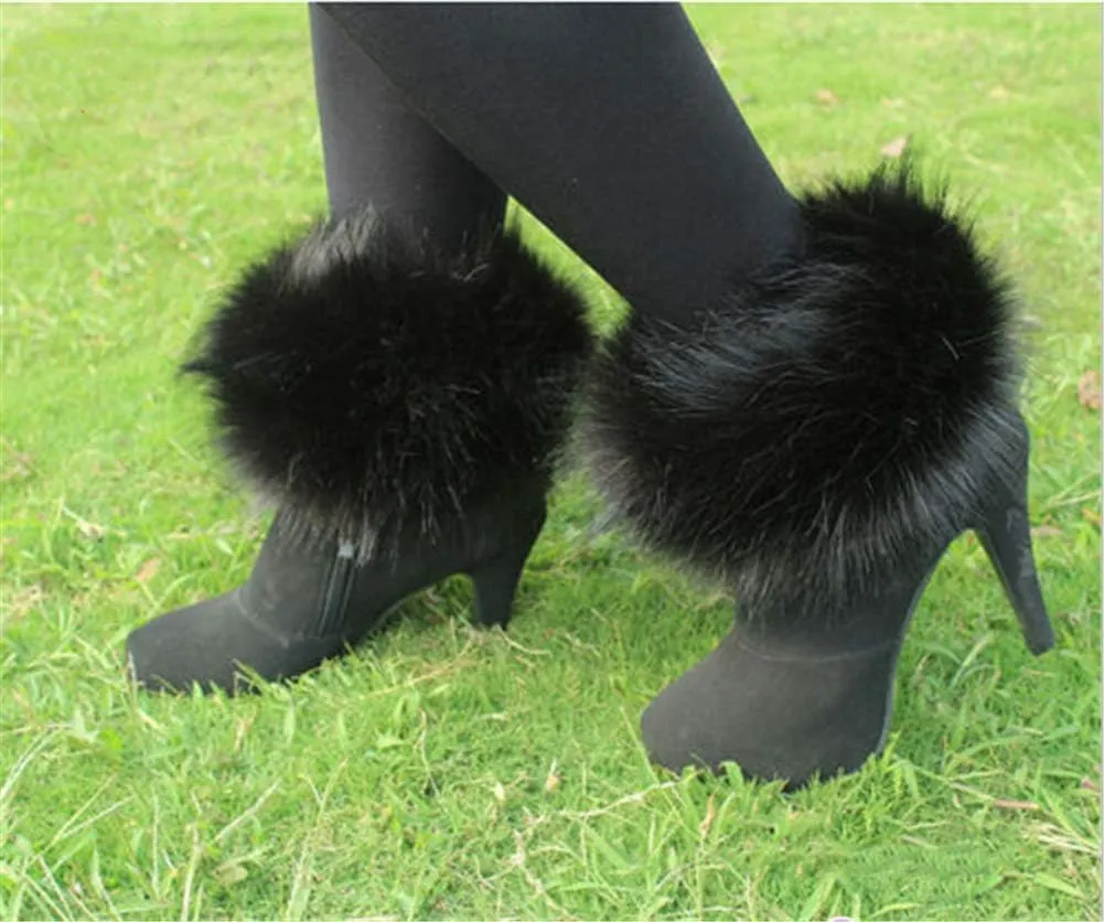 Faux Fur Wrist Cuffs Arm Leg Warmers Winter Boot Cuffs Warm Band Ring For Women