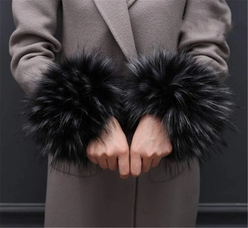 Faux Fur Wrist Cuffs Arm Leg Warmers Winter Boot Cuffs Warm Band Ring For Women