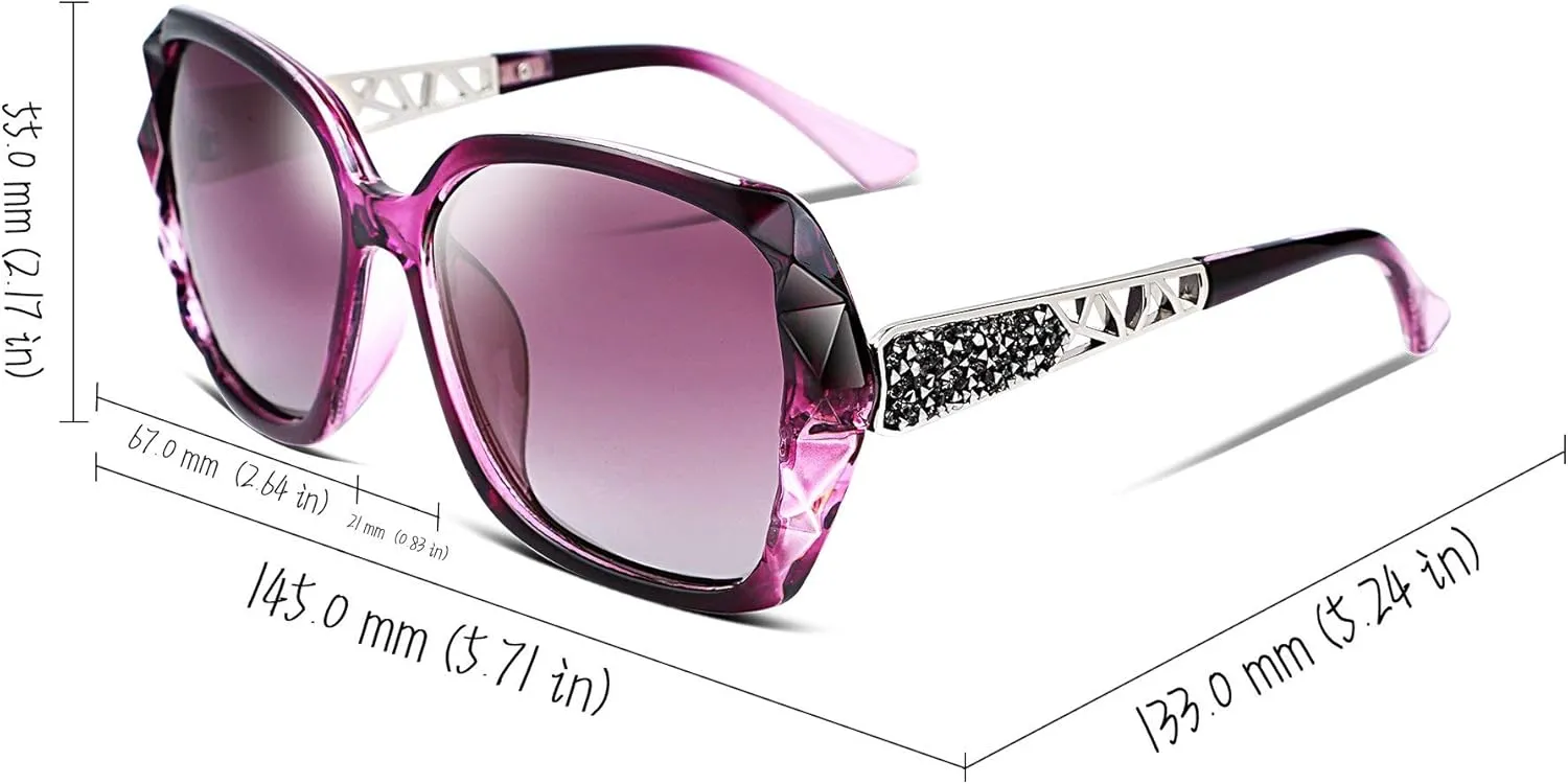FEISEDY Polarized Women Square Sunglasses Sparkling Composite Shiny Frame B2289