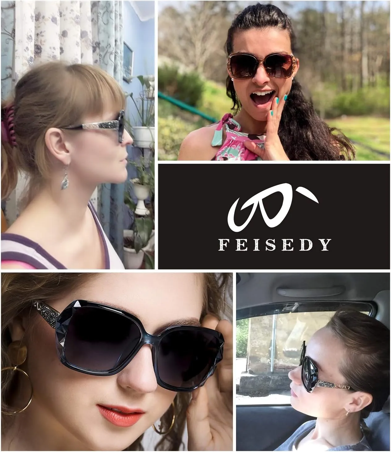 FEISEDY Polarized Women Square Sunglasses Sparkling Composite Shiny Frame B2289