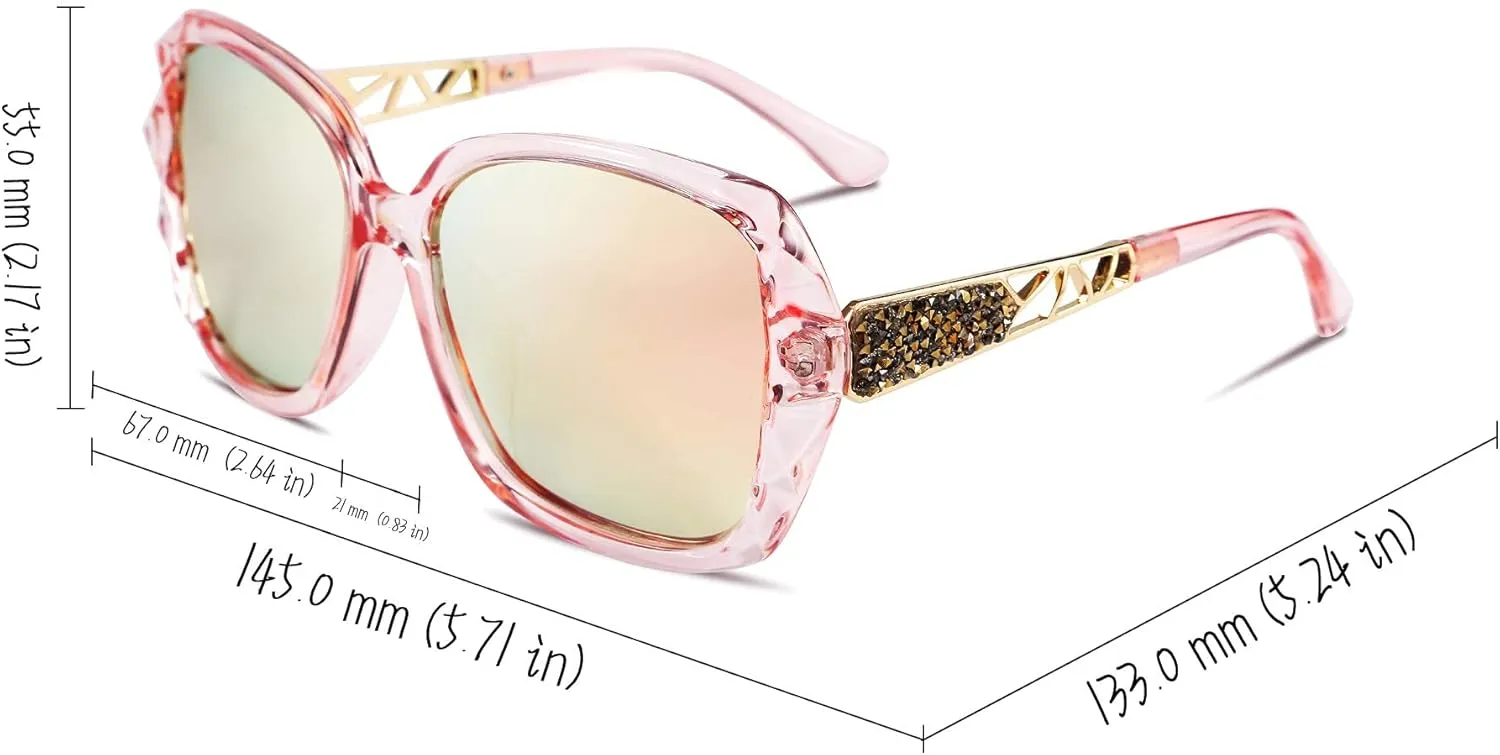 FEISEDY Polarized Women Square Sunglasses Sparkling Composite Shiny Frame B2289