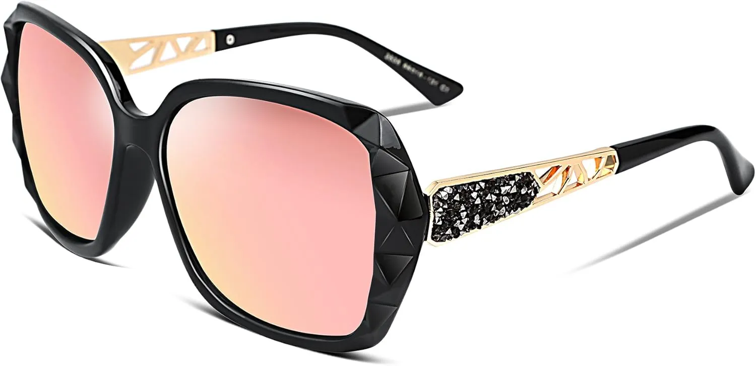 FEISEDY Polarized Women Square Sunglasses Sparkling Composite Shiny Frame B2289