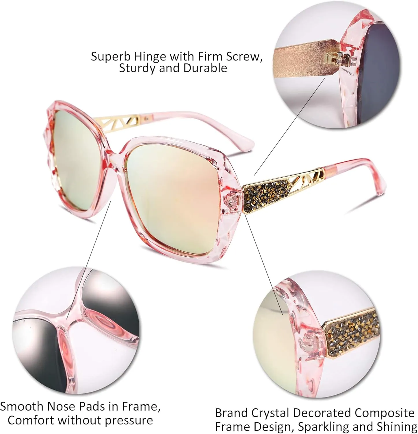 FEISEDY Polarized Women Square Sunglasses Sparkling Composite Shiny Frame B2289