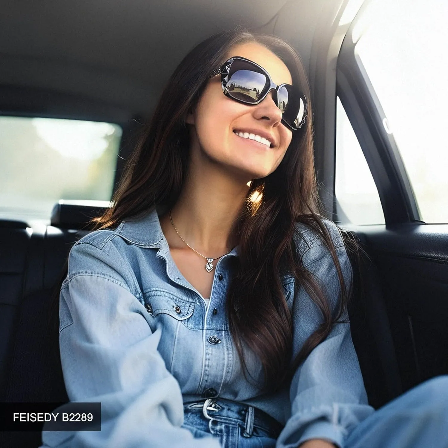 FEISEDY Polarized Women Square Sunglasses Sparkling Composite Shiny Frame B2289