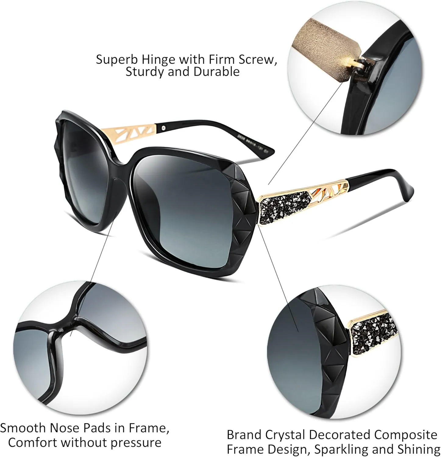 FEISEDY Polarized Women Square Sunglasses Sparkling Composite Shiny Frame B2289
