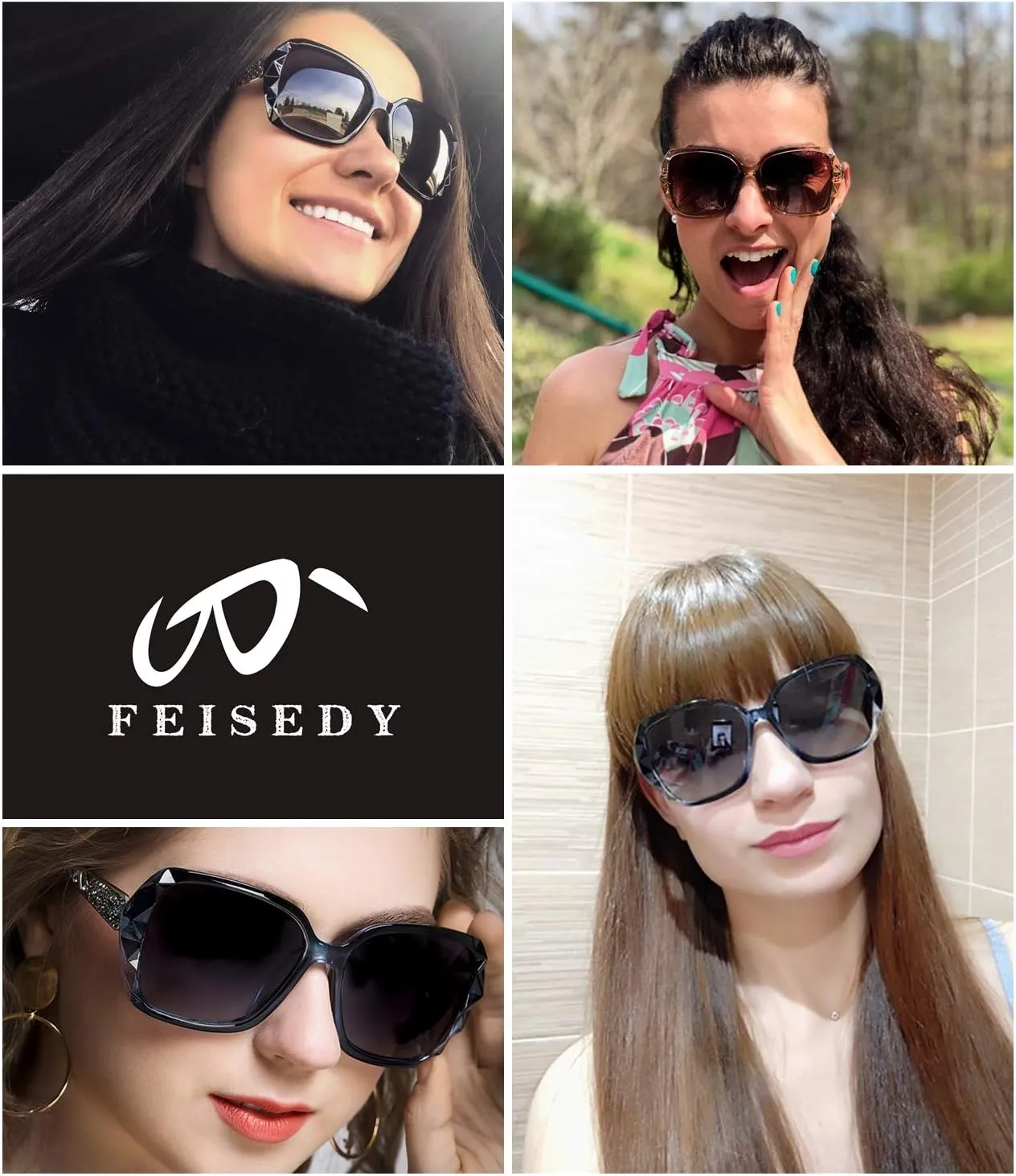 FEISEDY Polarized Women Square Sunglasses Sparkling Composite Shiny Frame B2289