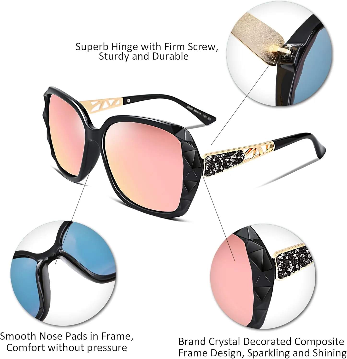 FEISEDY Polarized Women Square Sunglasses Sparkling Composite Shiny Frame B2289