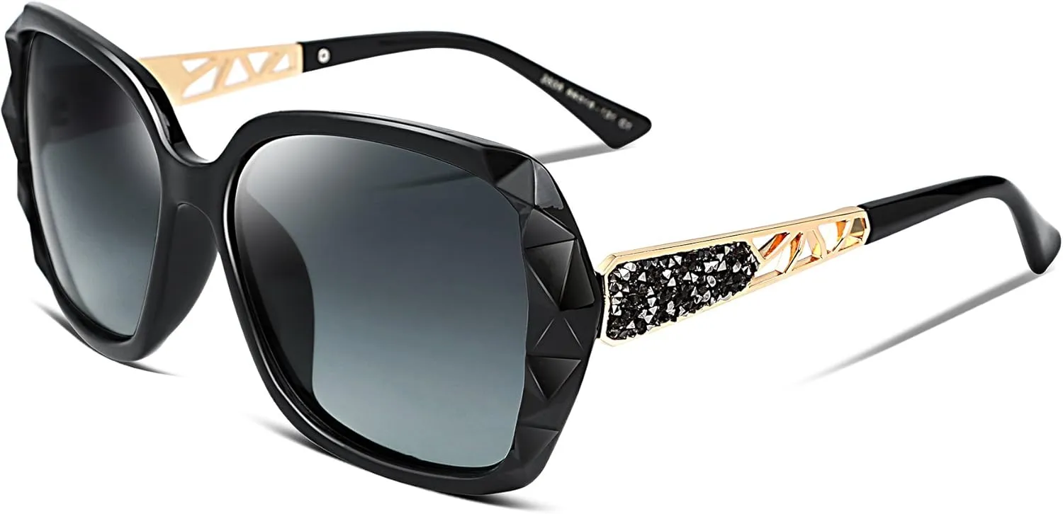 FEISEDY Polarized Women Square Sunglasses Sparkling Composite Shiny Frame B2289