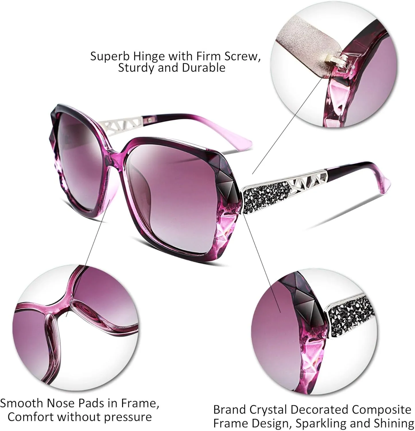 FEISEDY Polarized Women Square Sunglasses Sparkling Composite Shiny Frame B2289