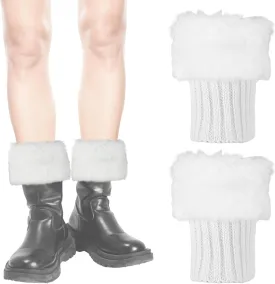 Fluffy Leg Warmers, 7 inch Furry Wrist Faux Fur Trim Cuffs Fuzzy Knitted Boot Covers Winter Plush Socks for Women