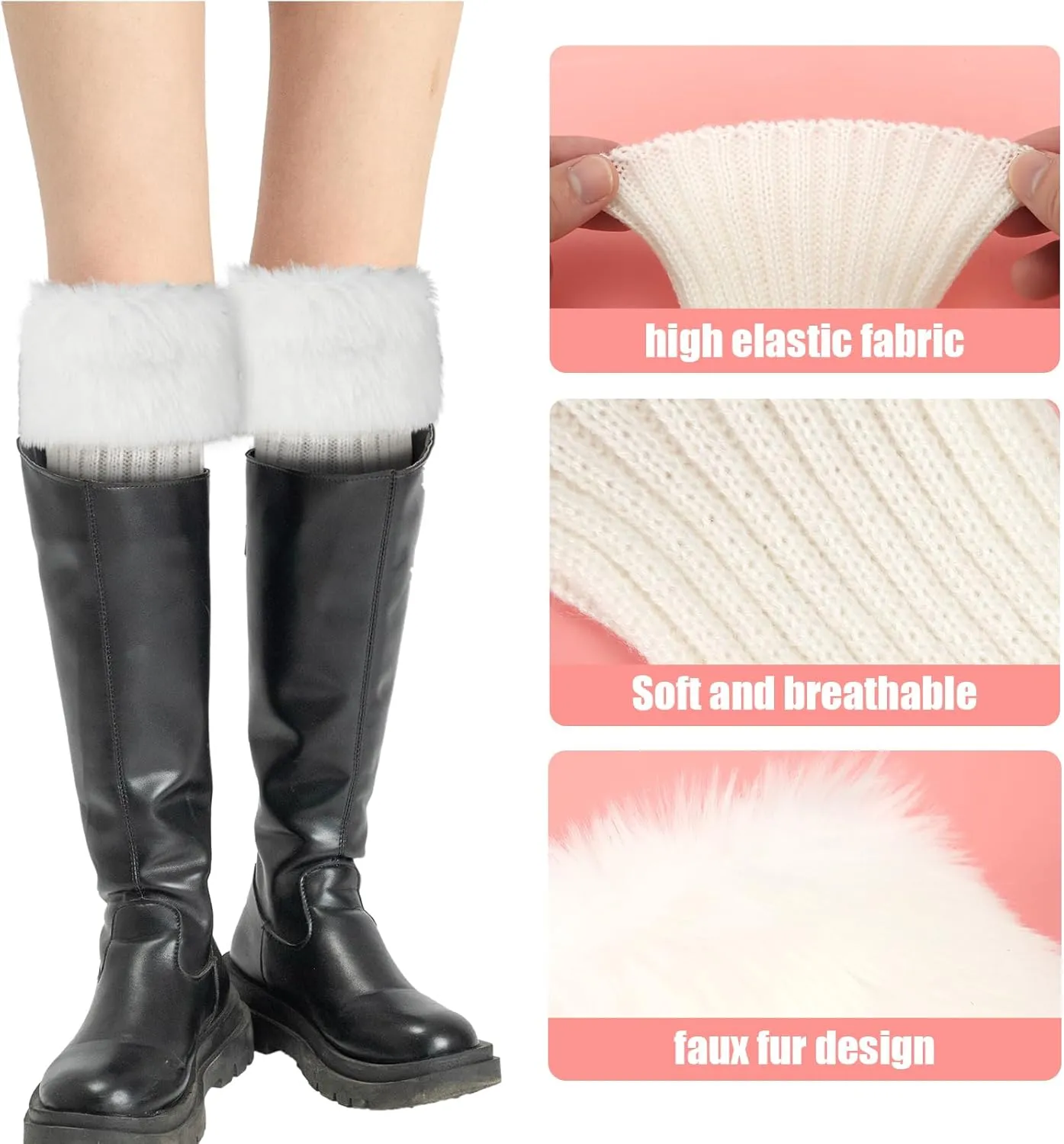 Fluffy Leg Warmers, 7 inch Furry Wrist Faux Fur Trim Cuffs Fuzzy Knitted Boot Covers Winter Plush Socks for Women