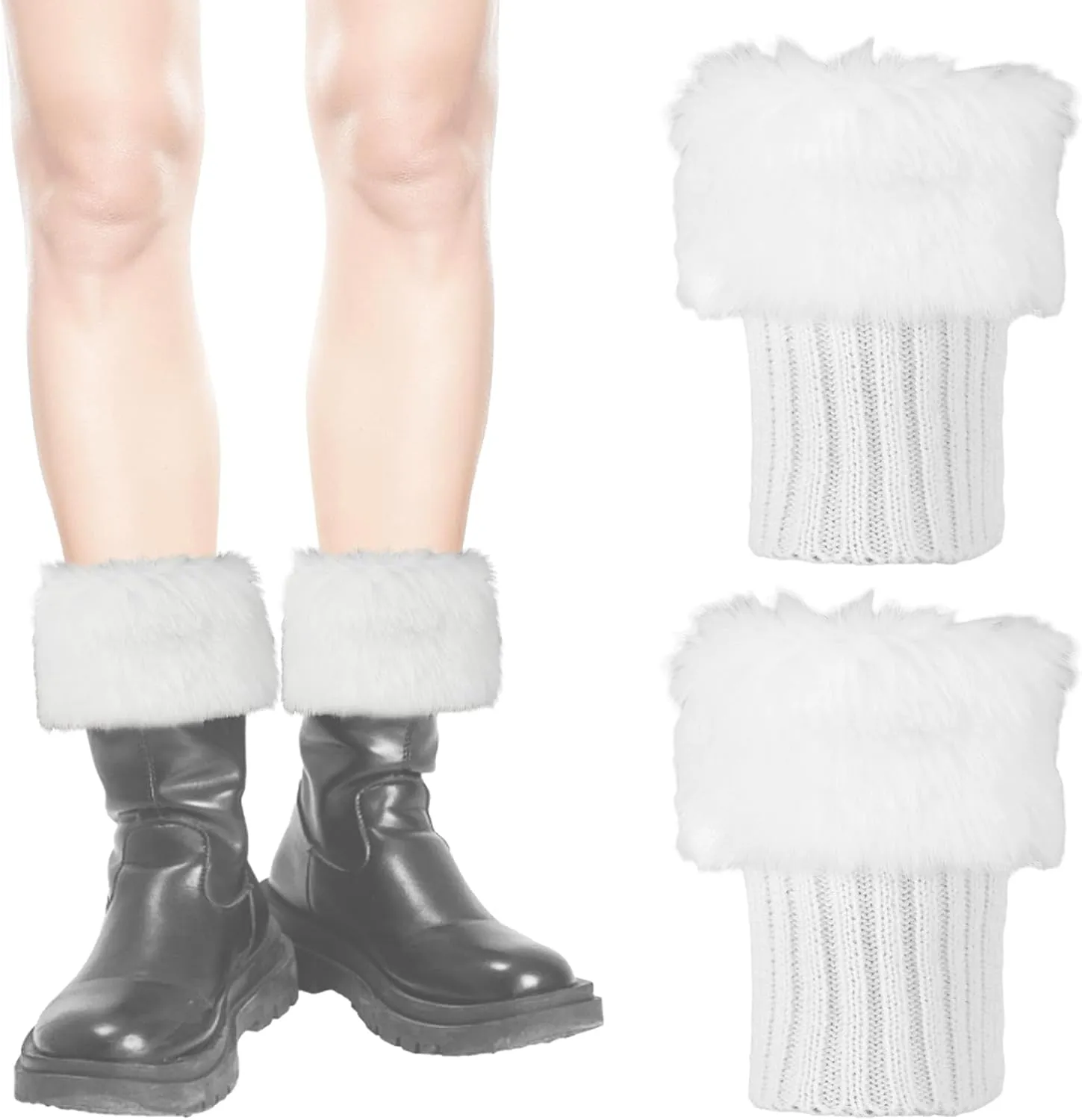 Fluffy Leg Warmers, 7 inch Furry Wrist Faux Fur Trim Cuffs Fuzzy Knitted Boot Covers Winter Plush Socks for Women