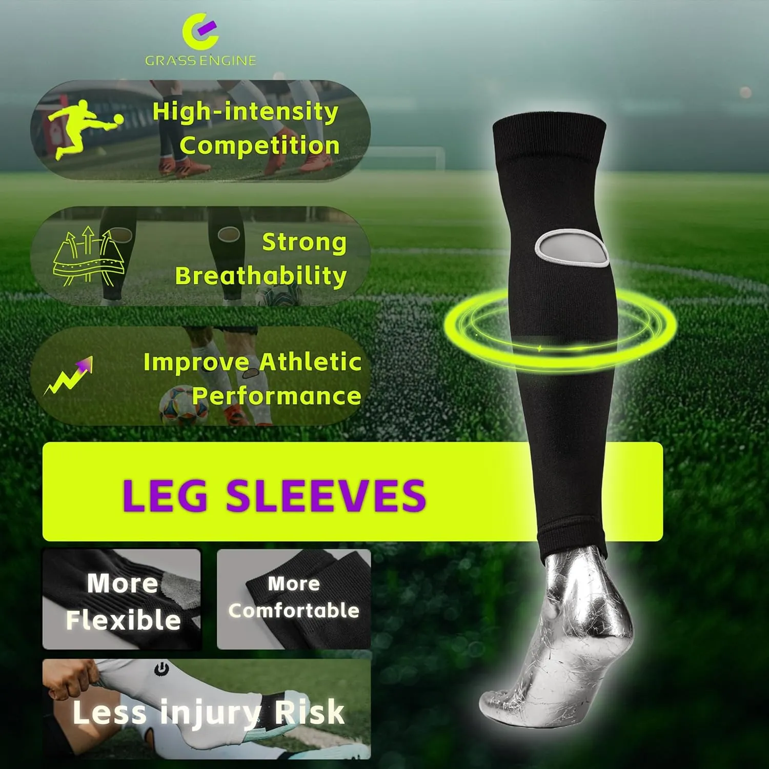 Football Leg Sleeves for Men and Women, Pre Cut Breathable Hole Soccer Sleeve Socks, Sock Sleeves
