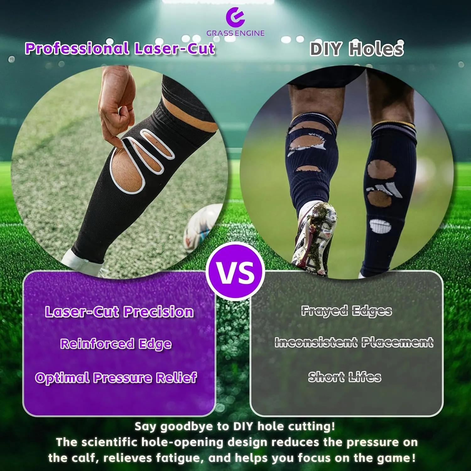 Football Leg Sleeves for Men and Women, Pre Cut Breathable Hole Soccer Sleeve Socks, Sock Sleeves
